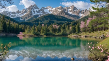 Obraz premium Serene Lake with Mountain View 