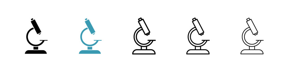 Microscope icons vector pack in black and blue colors