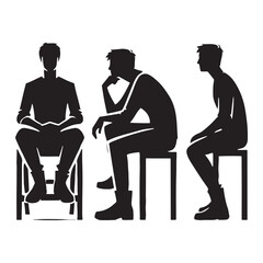 Perfectly crafted set of sitting man silhouette digital art for premium vector illustrations - man sitting vector set - man sitting illustrations set
