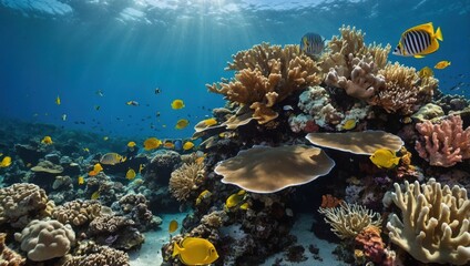coral reef with swimming fish