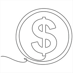 Dollar sign continuous one line art drawing of Money dollar linear symbol sketch vector illustration