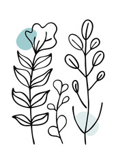 Obraz premium Botanic doodle art set featuring minimalist Luxury vintage flowers
