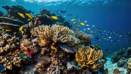 coral reef with swimming fish