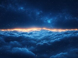 A serene view of clouds illuminated by a starry night sky.