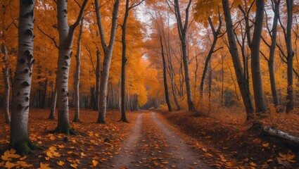 Obraz premium Golden brown beech tree along autumn forest path