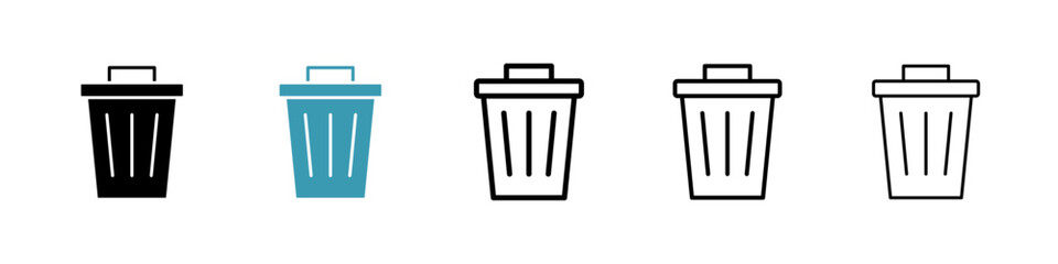 Trash Bin icons vector pack in black and blue colors