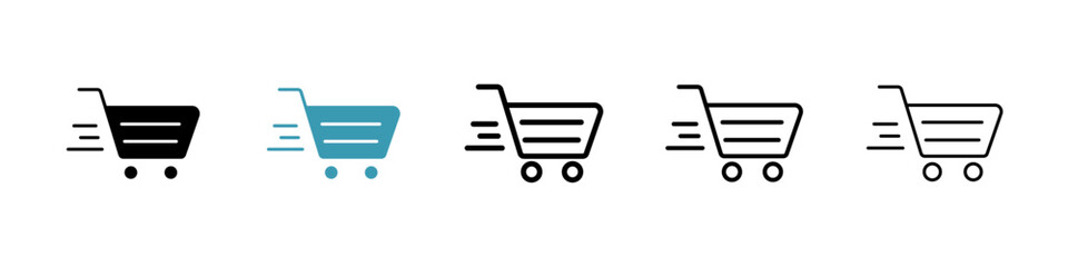 Shopping basket icons vector pack in black and blue colors