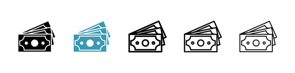 Cash icons vector pack in black and blue colors