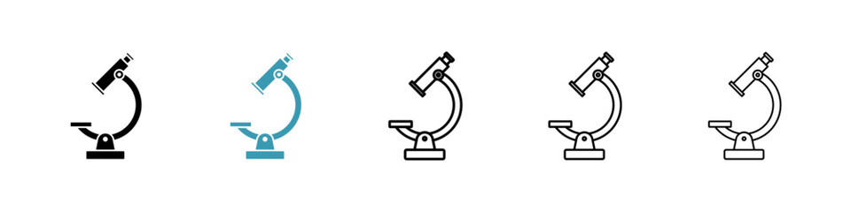 Microscope icons vector pack in black and blue colors