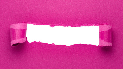 Pink torn curled paper or cardboard message backdrop with rough edges and blank copy space for text in the middle, png template on transparent background design element