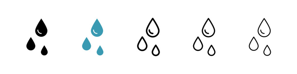 Raindrops icons vector pack in black and blue colors