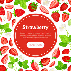 Sweet Strawberry Banner Design with Ripe Bright Berry Vector Template