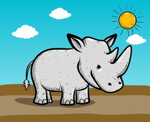 Cartoon rhino in the sun