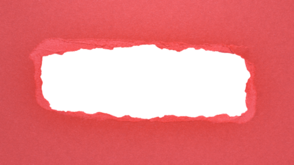 Red torn paper or cardboard message backdrop with rough edges and blank copy space for text in the middle, png template on transparent background design element