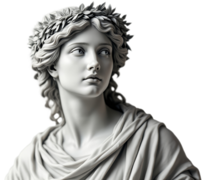 Statue of a Woman with a Wreath of Leaves and a Draped Garment in a Classical Style