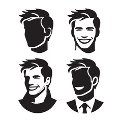 High-impact set of smiling man silhouette digital art for bold and dynamic visual designs - man smiling vector set - man smile illustrations set
