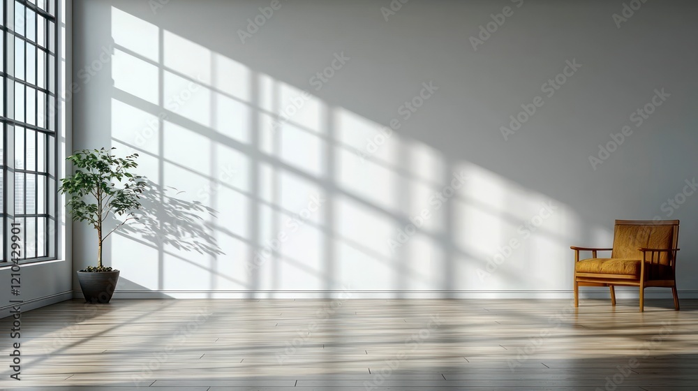 Canvas Prints Empty room with chair, plant, bright window and shadows