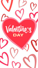 Hand-lettered Valentine's Day card with romantic heart accents in warm red and purple tones, ideal for invitations, greeting cards, or social media content