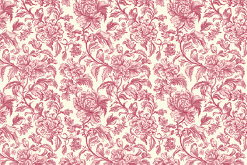 Floral Toile Tapestry Pattern. Vintage botanical wallpaper pattern. Background image. Created with Generative AI technology