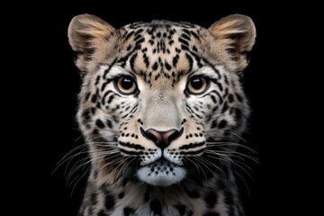 Obraz premium Young Snow Leopard Portrait Against Black Background