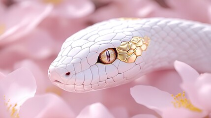 Fototapeta premium white snake with golden scales, extraordinary illustration style