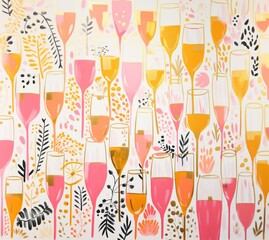 Gold and silver and pink many champagne glasses pattern drawing art