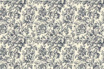 Floral Toile Tapestry Pattern. Vintage botanical wallpaper pattern. Background image. Created with Generative AI technology