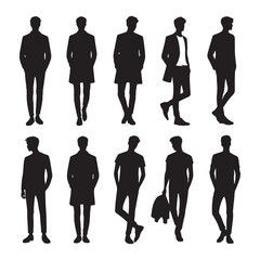Advanced set of standing man silhouette digital art featuring professional-quality design elements - man standing vector set - man standing illustrations set
