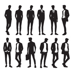 Digital-ready set of standing man silhouette digital art optimized for web and mobile applications - man standing vector set - man standing illustrations set
