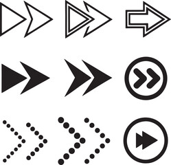Collection of diverse arrow and play icons, ideal for user interface design.