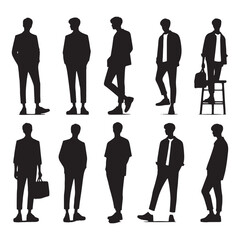 Exclusive set of standing man silhouette digital art featuring modern and classic design options - man standing vector set - man standing illustrations set
