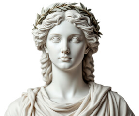 White marble bust of a woman with a laurel wreath, classical sculpture, art