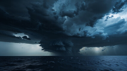 Supercell storm generating a waterspout over the ocean