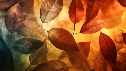 Colorful Autumn Leaves Background with Warm Hues and Textures