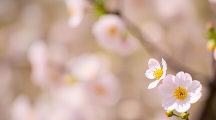 Fototapeta premium Delicate cherry blossoms bloom against a gentle spring backdrop, symbolizing the beauty of nature and the arrival of warmer days filled with renewal and positivity