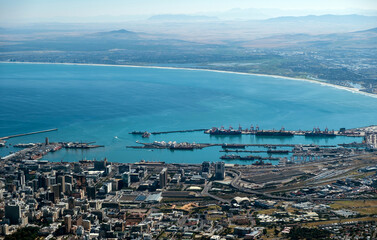 Cape town city aerial view from Table mountain cableway station.