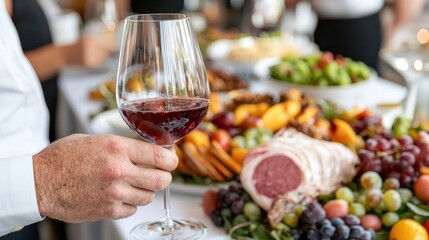 Red Wine Glass at Elegant Buffet