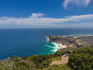 Diaz beach at Cape point aerial view from the lighthouse, Cape of Good hope, South Africa,
