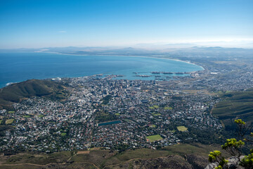 Cape town city aerial view from Table mountain cableway station.