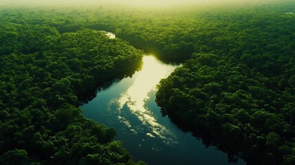 Amazon River's Embrace: Aerial View of Lush Rainforest