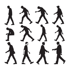 Complete set of walking man silhouette digital art perfect for creative projects and graphic design - man walking vector set - man walking illustrations set
