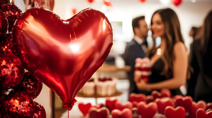 Romantic Valentine&rsquo;s Day Celebration with Heart Shaped Balloon Decor : Generative AI