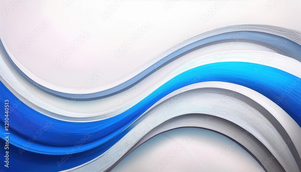 Poster flowing abstract blue and white wave design with smooth curves, modern minimalist art for background