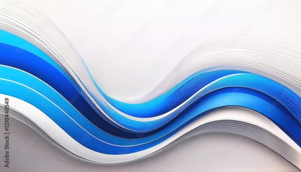 Poster flowing abstract blue and white wave design with smooth curves, modern minimalist art for background