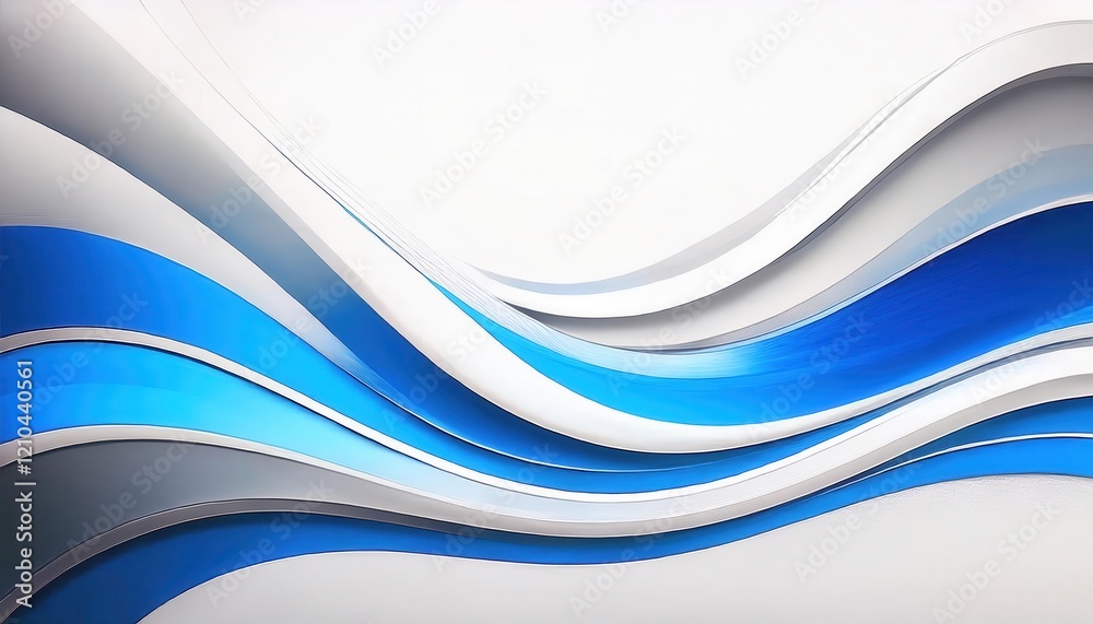 Poster flowing abstract blue and white wave design with smooth curves, modern minimalist art for background
