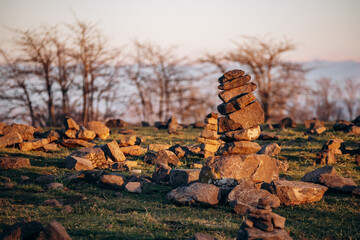 Landscape on Plateau de Gergovie near Clermont-Ferrand on a winter sunset