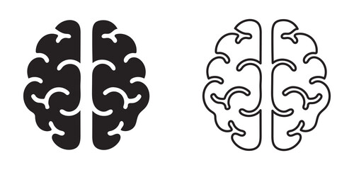 Human brain icon set in filed and line style. Vector illustration