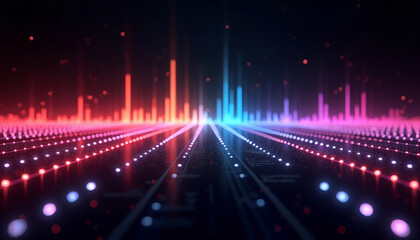 Obraz premium Colorful radio wave spectrum displayed on a sleek digital interface with glowing peaks and lines