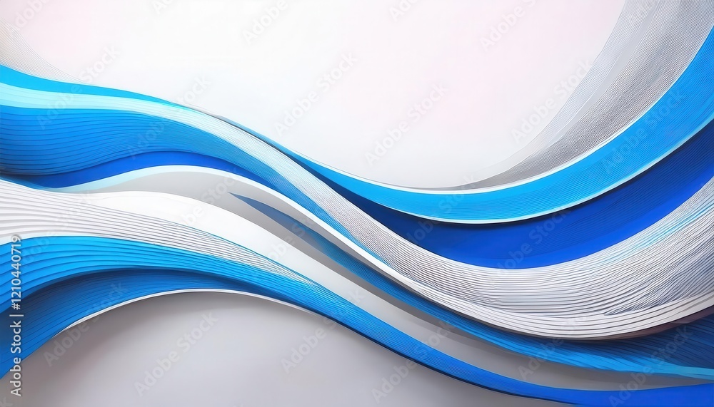 Poster flowing abstract blue and white wave design with smooth curves, modern minimalist art for background