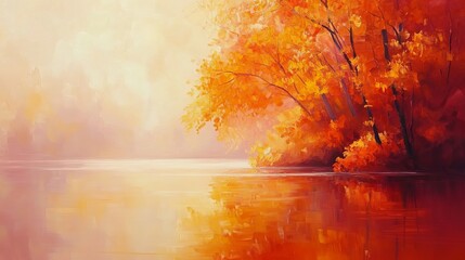 Elegant floral painting with vibrant autumn colors, soft and peaceful, calm and inviting, artistic and dynamic, high detail and rich reflections, bright and serene atmosphere